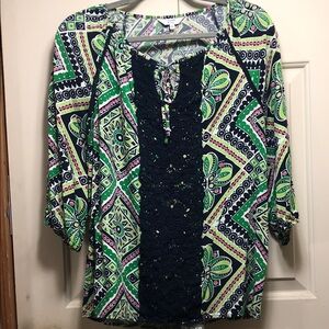 Crown & Ivy Geometric Green and Black Blouse